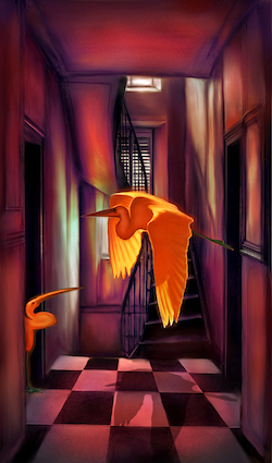 ROOM 4 (TWO HERONS IN A HALLWAY)